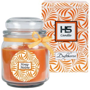 HS Candle Duftkerze Honigmelone im Glas (Ø9cm) mit Schleife und dekorativer Verpackung.