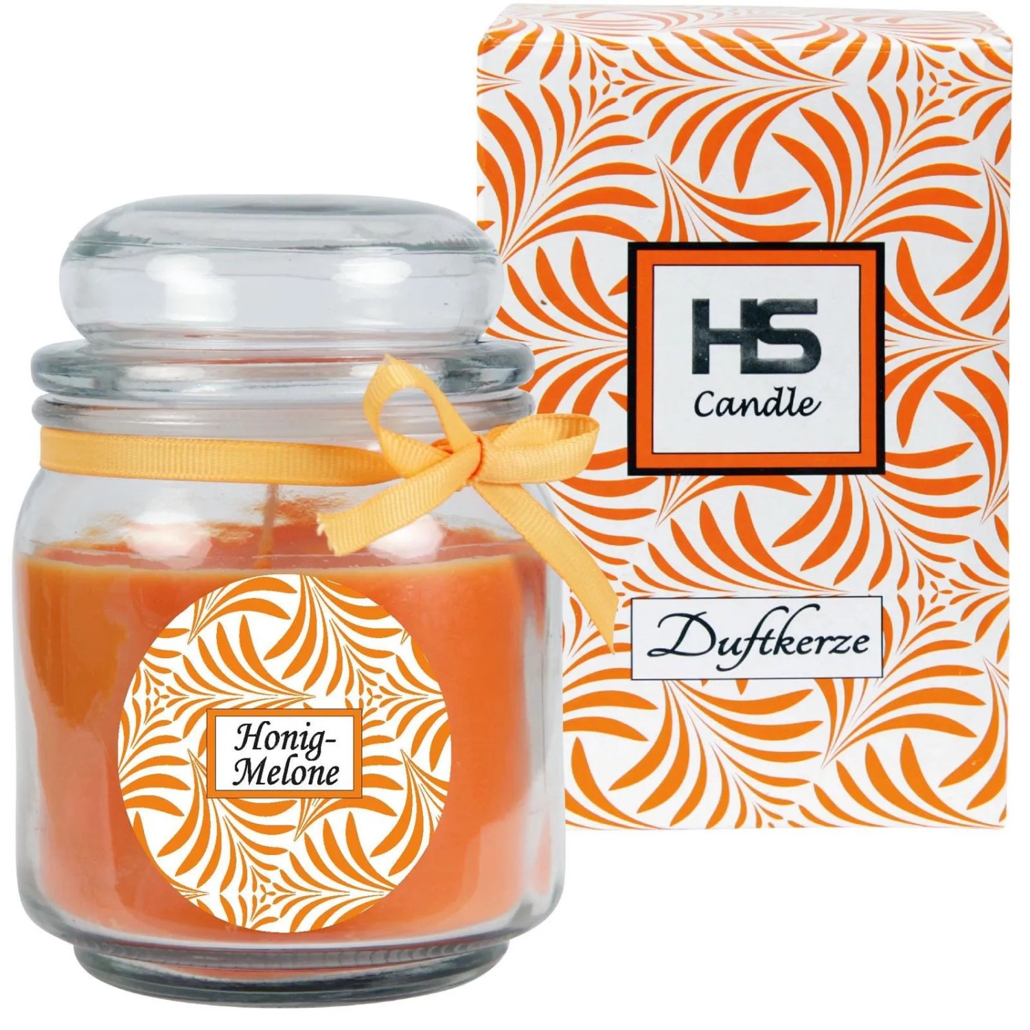 HS Candle Duftkerze Honigmelone im Glas (Ø9cm) mit Schleife und dekorativer Verpackung.