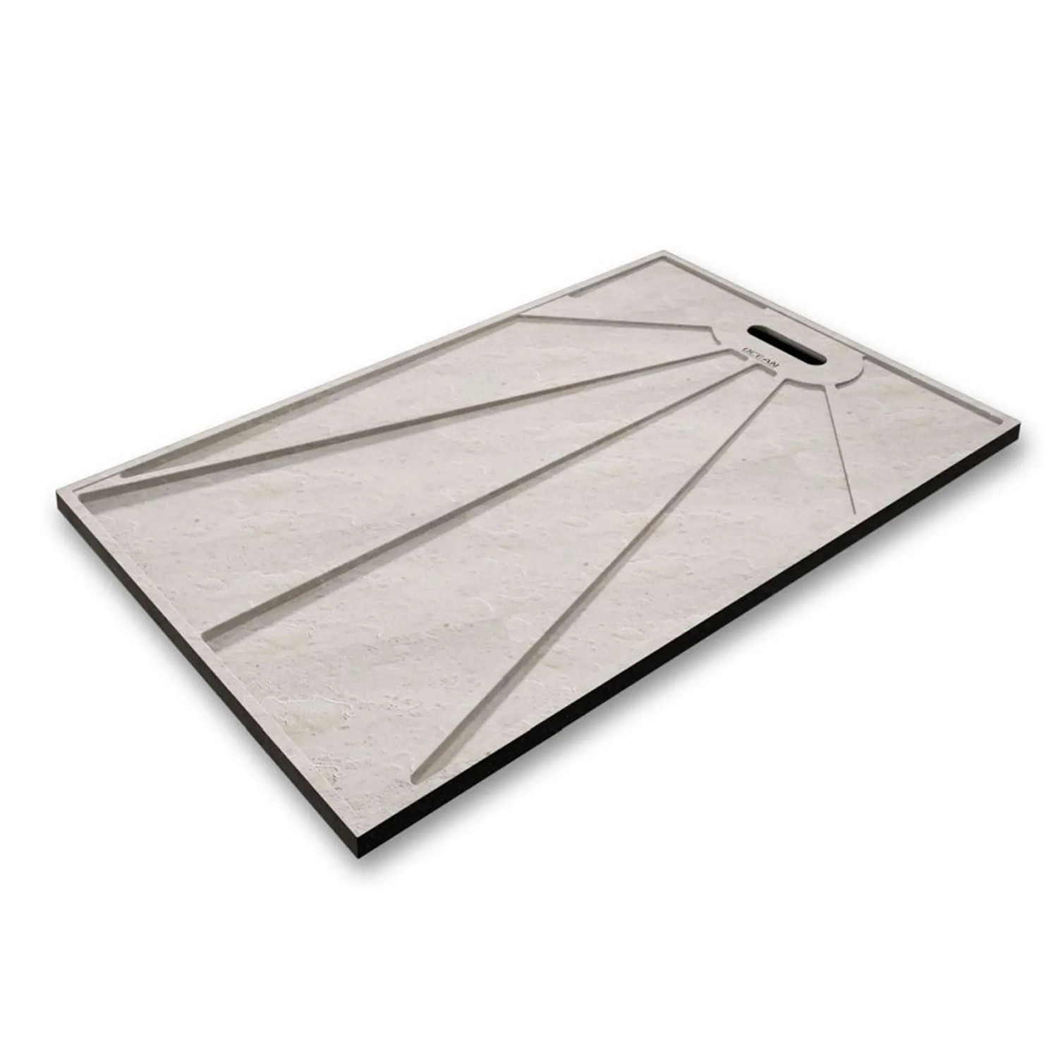 Rechteckige, schwarze AICA Duschtasse 90x120 mit Stein-Effekt und Ablaufgarnitur.