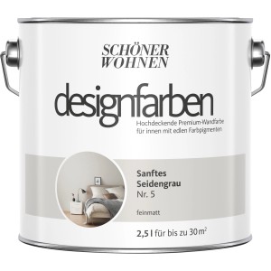 Schöner Wohnen Designfarben Sanftes Seidengrau, matte Wandfarbe im 2,5 l Eimer.
