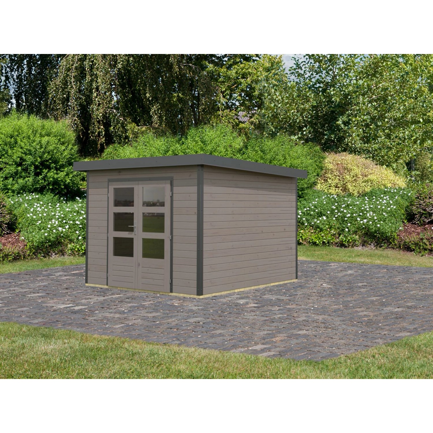 Karibu Gartenhaus Domingo D Wassergrau-Anthrazit 7 m² günstig online kaufen