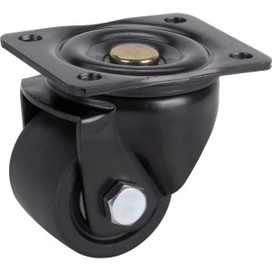 Schwarze Schwerlast-Lenkrolle Ø 65 mm mit Anschraubplatte für Werkstattwagen und Möbel.