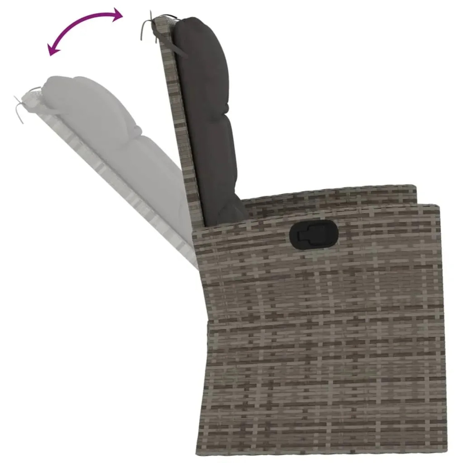 Grauer Garten-Relaxsessel aus Polyrattan mit verstellbarer Rückenlehne, Teil des vidaXL 3-tlg. Lounge-Sets.