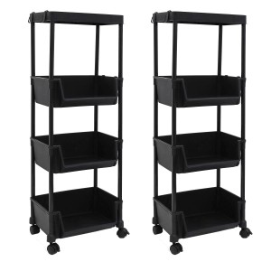 MAKLIK Küchenrollwagen 2er Set, schwarz, mit 4 Ebenen und Rollen. Ideal für Küche und Bad.