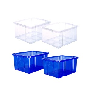 3er Set: Transparente und blaue BigDean Euroboxen, stapelbare Kunststoffboxen für Aufbewahrung & Ordnung.