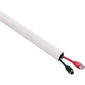 Weißer D-Line Kabelkanal 22x22 mm mit zwei Kabeln. Viertelkreis-Form, zur dezenten Kabelverlegung.