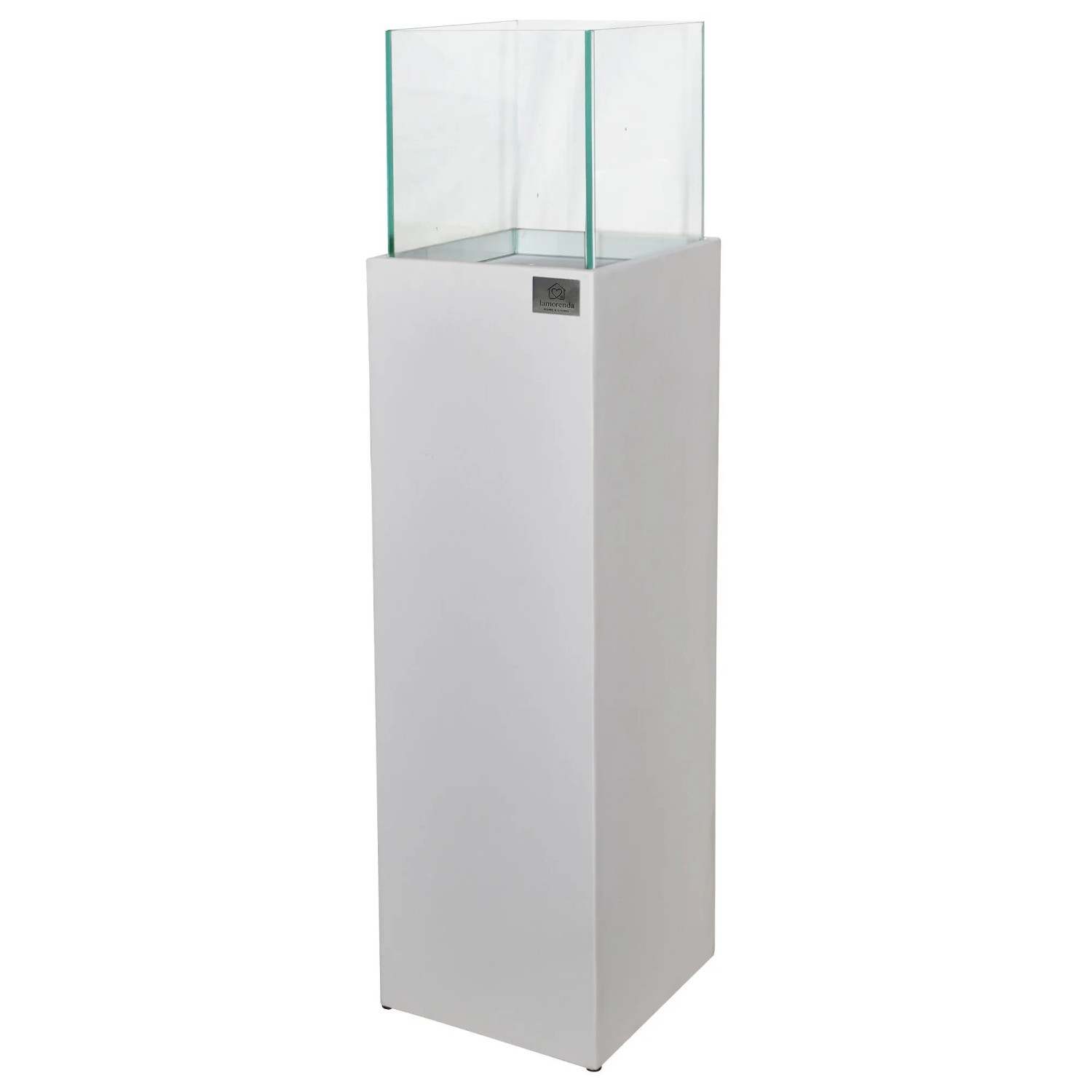 LAMORENDA Windlicht Fiberglas 25 x 25 x 100 cm Innen- und Außenbereich Weiß