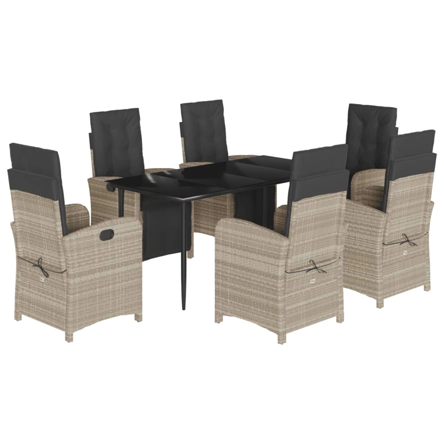vidaXL 7-Tlg Garten-Essgruppe mit Kissen Hellgrau Poly Rattan 3212603 günstig online kaufen