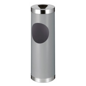 Runder, grauer Metall-Ascher/Papierkorb mit ovaler Öffnung, 30 Liter, 72x24 cm.