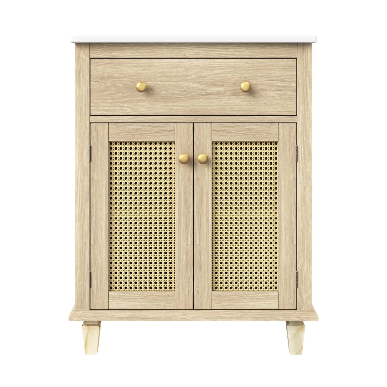 Merax Badezimmerschrank 61cm Rattan Türen Stauraum