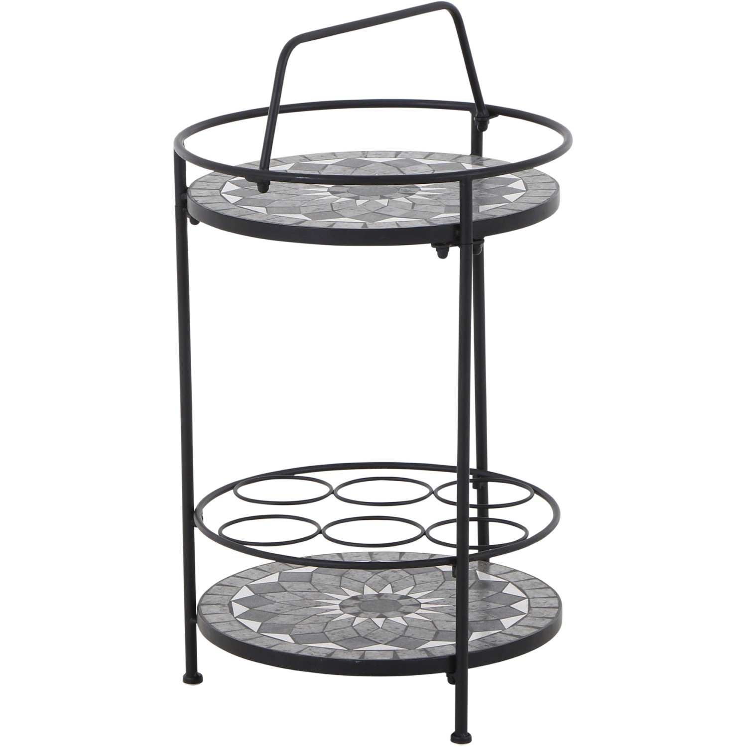 Siena Garden Como Gartentisch, rund, grau, Ø 41 cm, mit Ablage und Flaschenhalter.