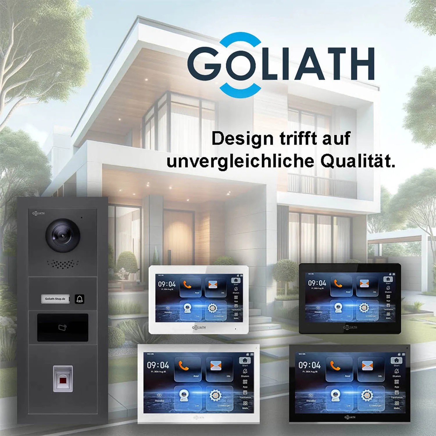 Goliath IP Video Türsprechanlage mit Kamera, 7 Zoll, Schwarz/Silber, mit RFID Funktion.