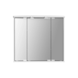 Jokey Spiegelschrank Lumo, 67,4x60,3 cm, weiß hochglänzend mit drei Spiegeltüren und LED-Beleuchtung.