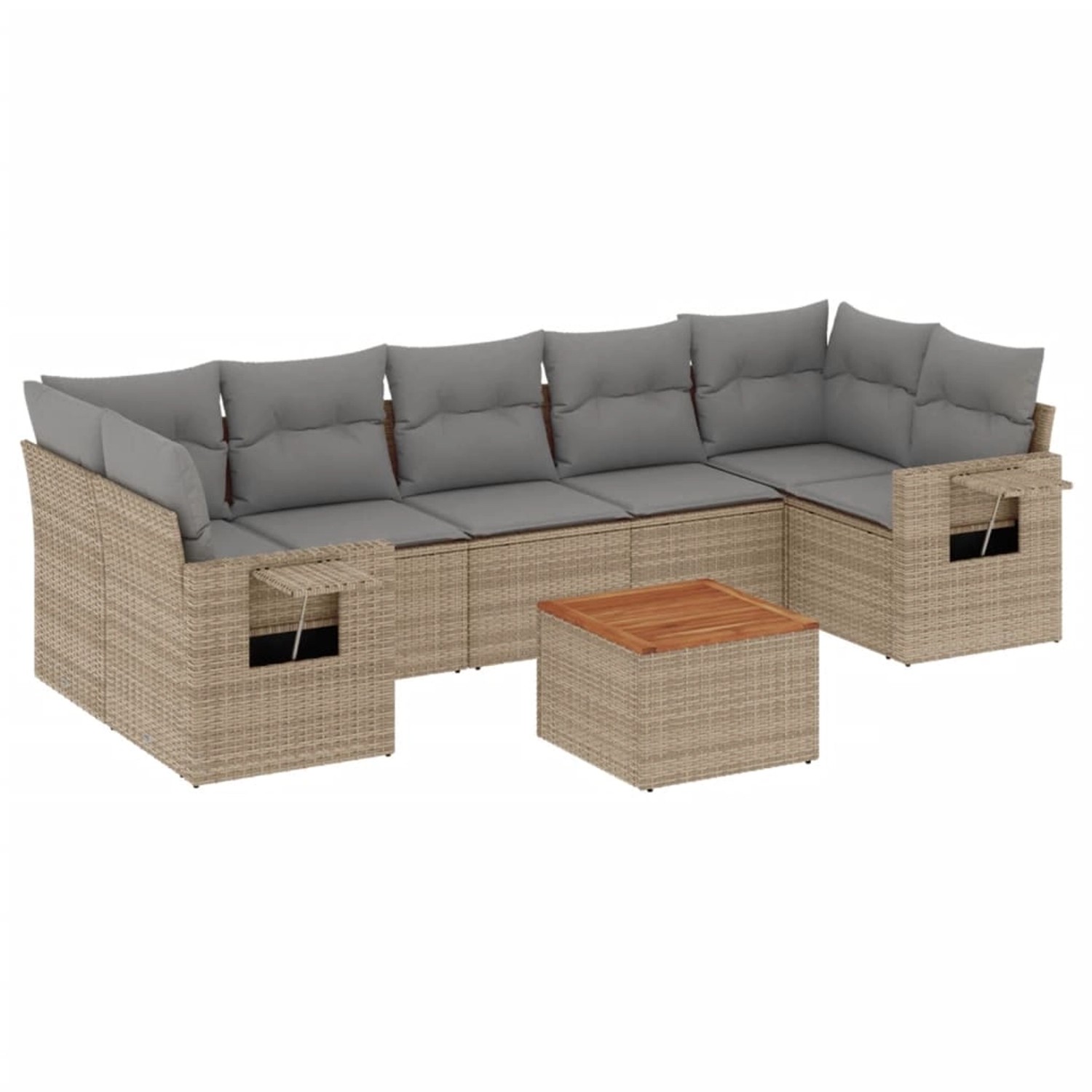 vidaXL 8-Tlg Garten-Sofagarnitur mit Kissen Beige Poly Rattan 3256808