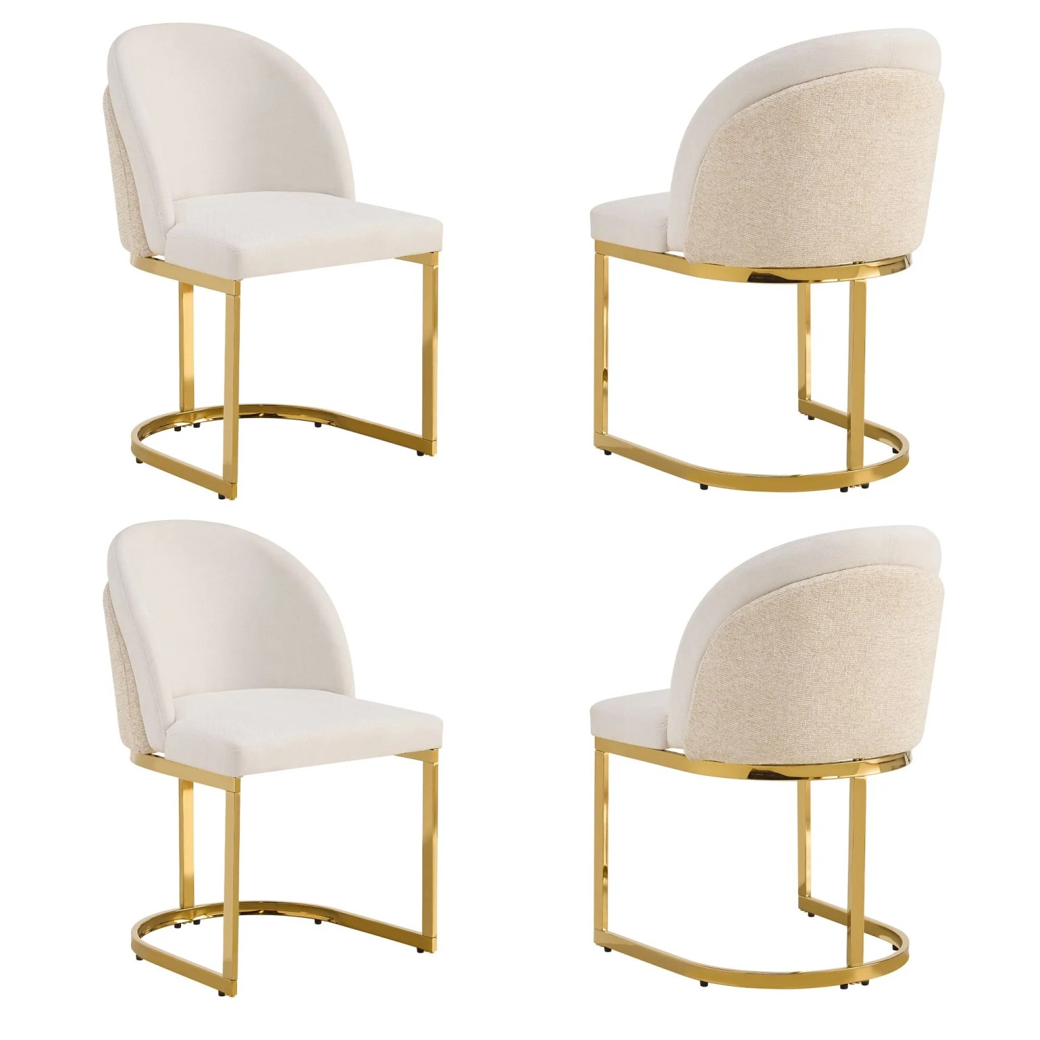 Merax Esszimmerstuhl 4er Set Chenille Beige Gold Füße