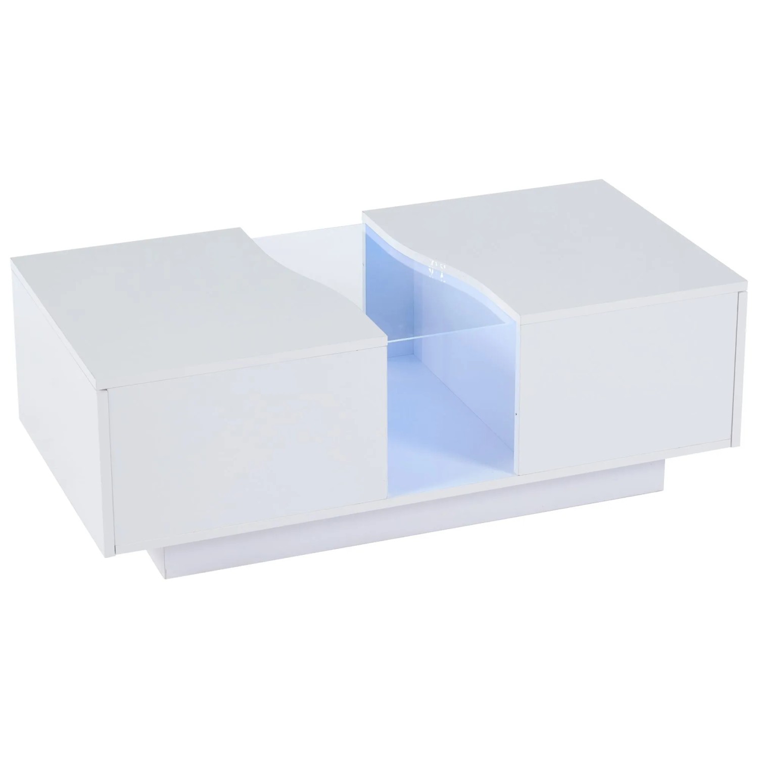 okwish Couchtisch mit LED Schubladen Stauraum Wohnzimmer Schlafzimmer 100x50x35cm Weiß