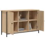 VidaXL TV-Schrank Sonoma-Eiche, 100x35x65 cm, mit offenen Fächern und Türen. Wohnwand aus Holzwerkstoff mit schwarzen Metallbeinen.