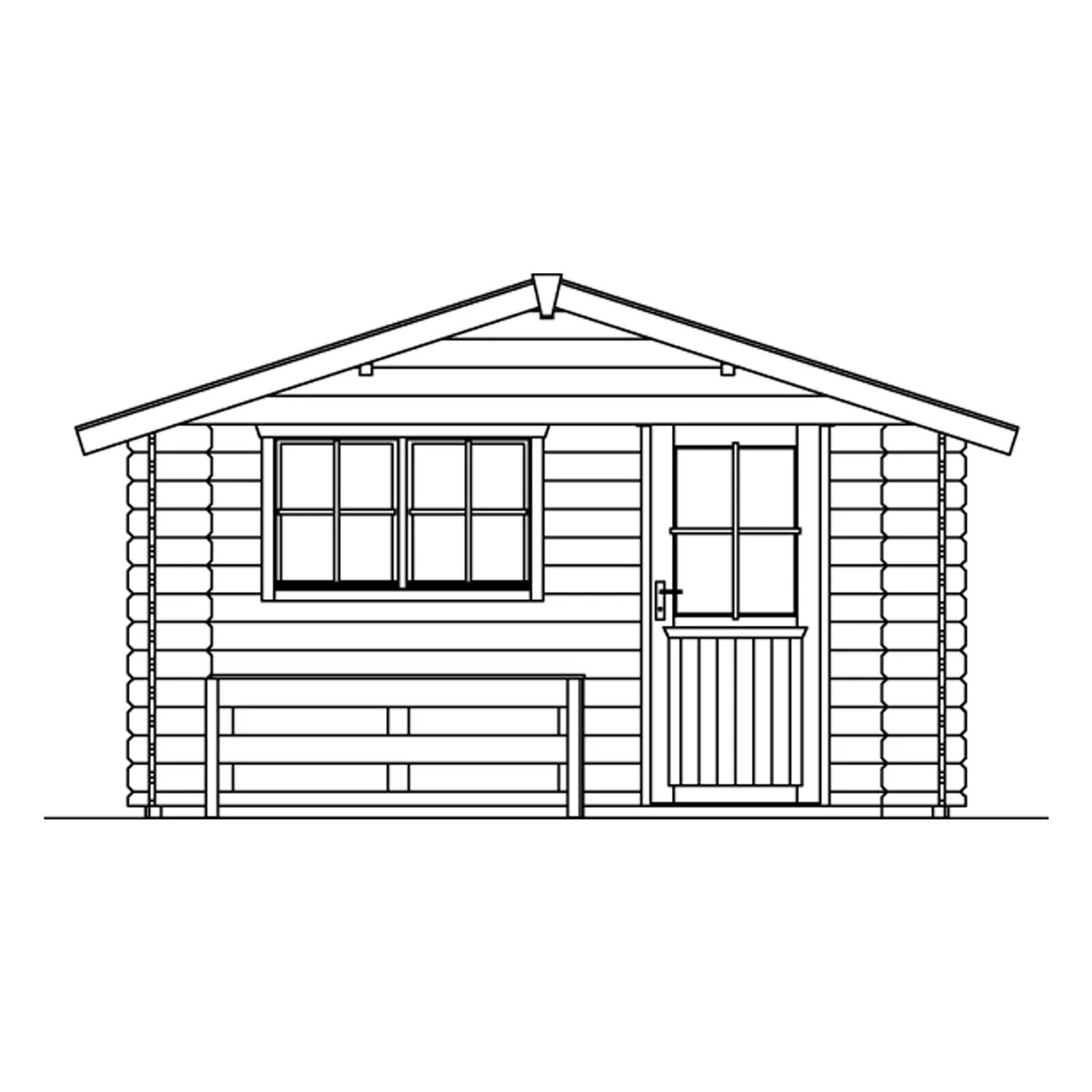 Illustration: Skan Holz Gartenhaus Alicante 2, naturbelassen, 380x200 cm, mit Fenster und Tür.