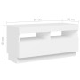 Weißer TV-Schrank (180x35x40 cm) mit LED-Beleuchtung.