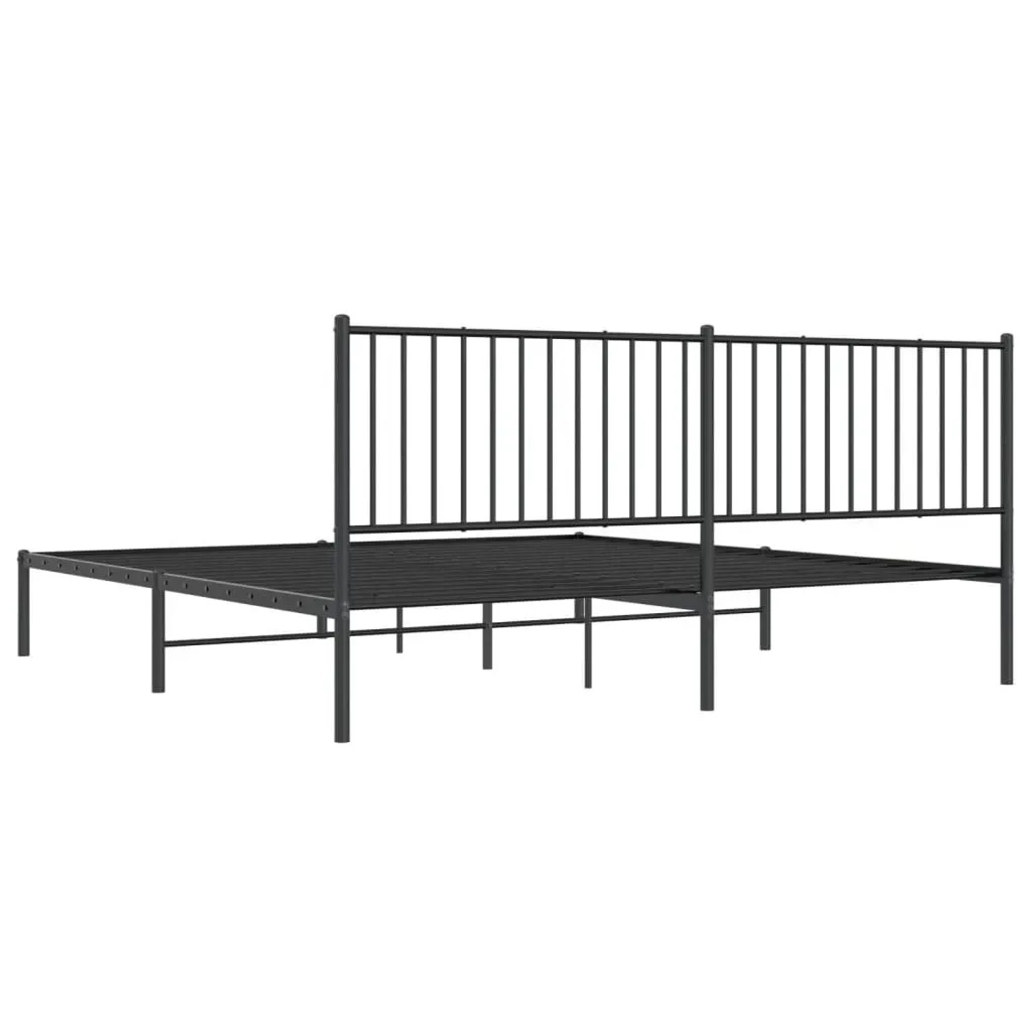 Schwarzes Metall Bettgestell mit Kopfteil, 193x203 cm, für Schlafzimmer.
