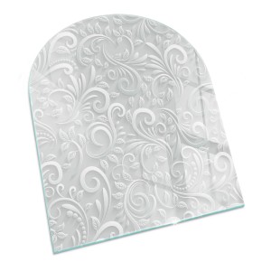 Tulup Glasplatte für Kamin Elegantes Pflanzenmuster Glasplatte unter Kamin Halbkreis 80x70 cm Grau Glasplatte für Kamin Funkenschutzplatte aus Glas