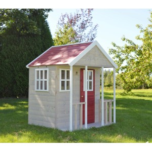 Wendi Toys Kinderspielhaus Fuchs aus FSC®-Holz, 155x120x120cm, mit rotem Dach und Tür.