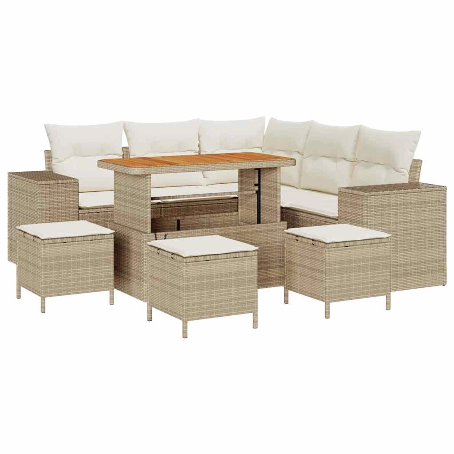 vidaXL Garten-Sofa-Set 9-Tlg Beige Poly Rattan 3362011 günstig online kaufen