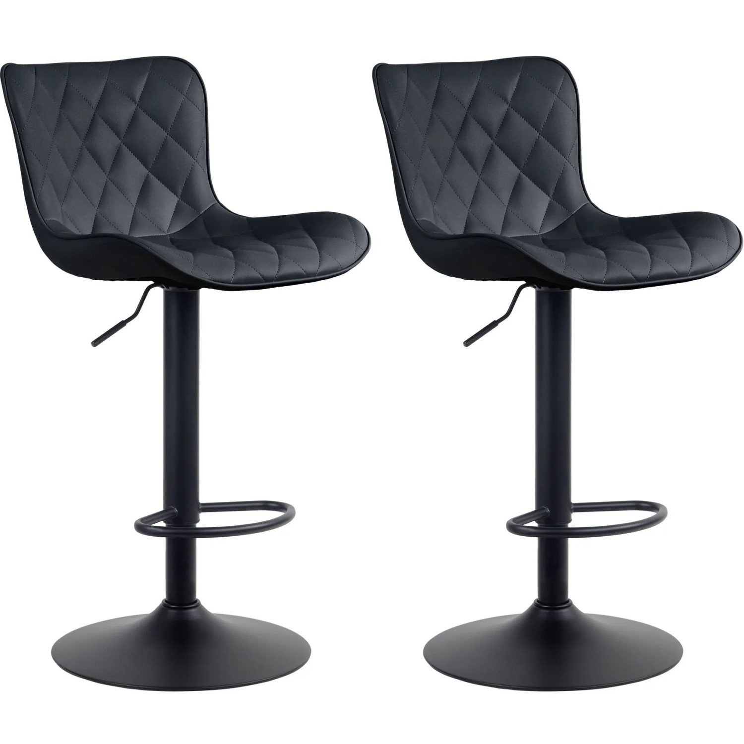 DELUKE 2er Set Barhocker BOZON Kunstleder Schwarz 48x54x83cm Barstuhl Höhenverstellbar Mit Lehne Drehbar Tresenhocker Tresenstuhl