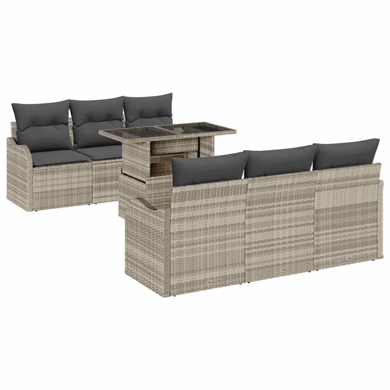 vidaXL Garten-Sofa-Set mit Kissen 7-Tlg Hellgrau Poly Rattan 3348388 günstig online kaufen