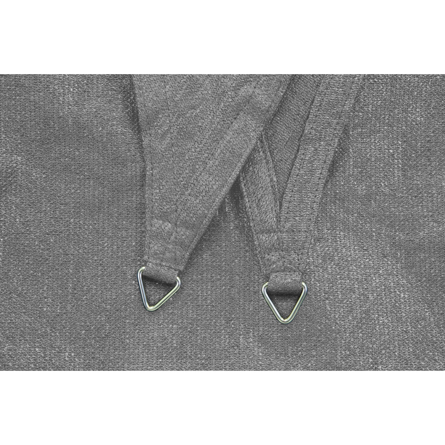 Detailaufnahme: Silbergraues Schneider Sonnensegel Teneriffa mit Edelstahl-Befestigungsringen.