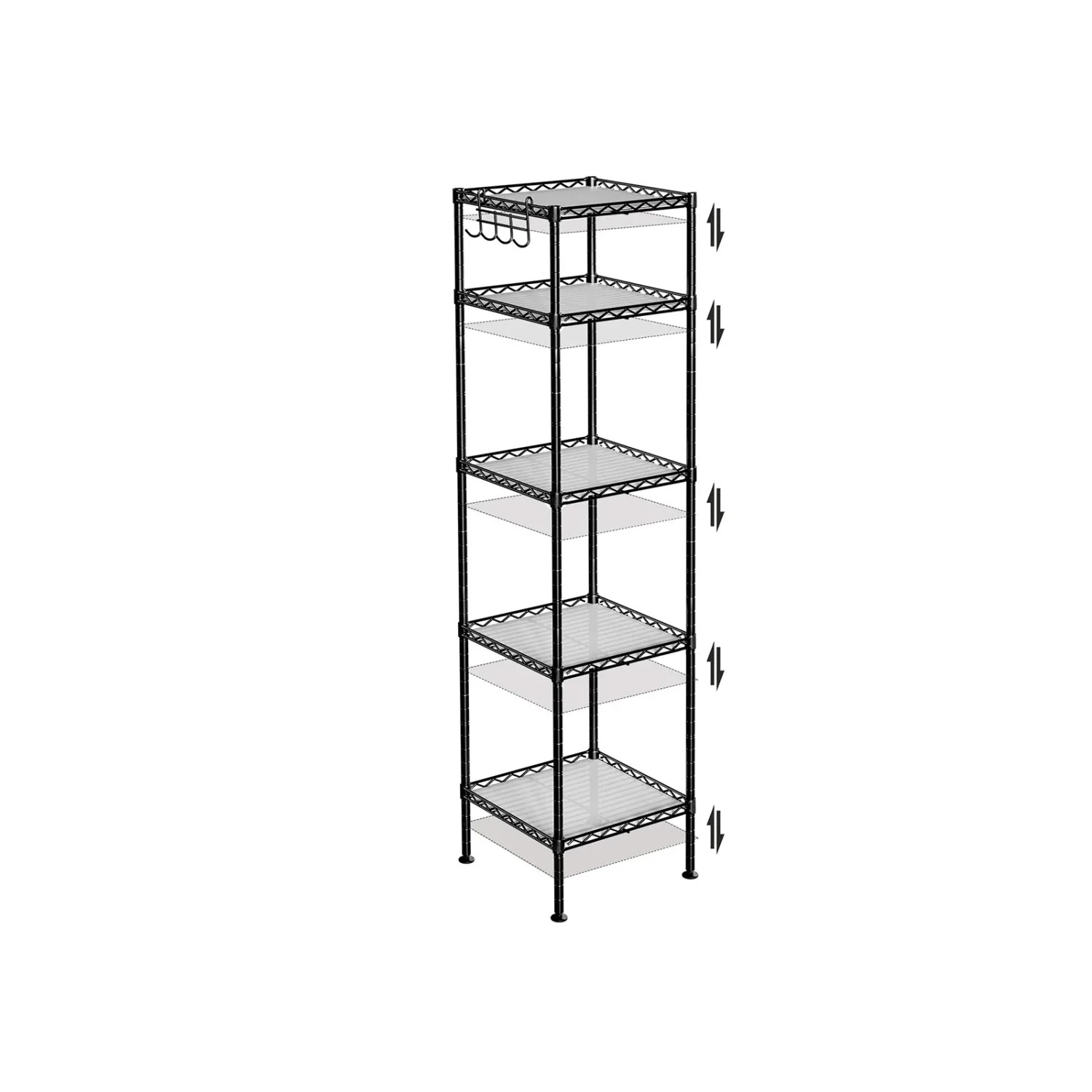Songmics Standregal, 5 Ebenen, schwarz-transparent, höhenverstellbar, ideal für Bad und kleine Räume.