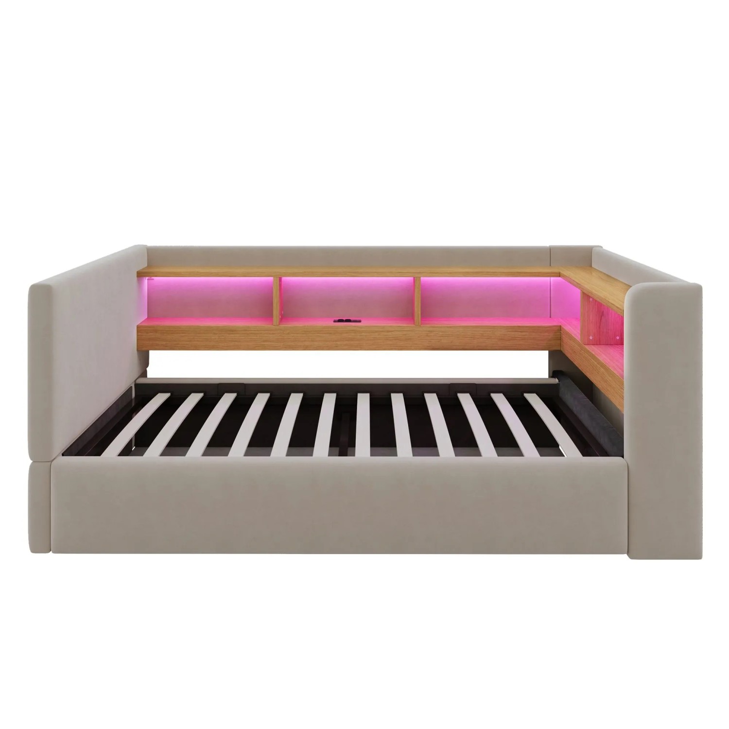 Merax Polsterbett Schlafsofa 90X190 cm LED Dunkelgrau