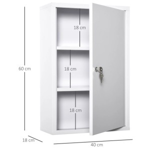 Kleankin Medizinschrank mit Schloss 3 Fächer Stahl Weiß 40 x 18 x 60 cm