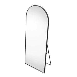 Schwarzer Ganzkörperspiegel (164x54cm) mit Aluminiumrahmen zum Stellen, Hängen oder Anlehnen.