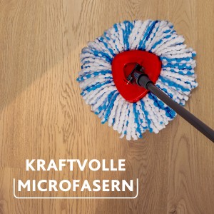Vileda H2PrO Spin Mop mit Microfaser-Moppkopf auf Holzboden. Reinigungs-Set für streifenfreie Sauberkeit.