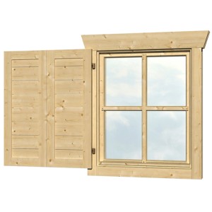 Skan Holz Fensterläden für Einzelfenster, Fichte natur, geöffnet vor Fenster