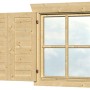 Skan Holz Fensterläden für Einzelfenster, Fichte natur, geöffnet vor Fenster
