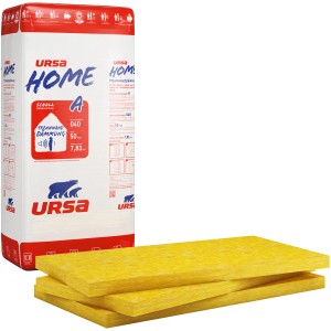 Ursa Home Trennwandplatte 50mm Glaswolle, Dämmstoff-Paket und gelbe Dämmplatten.