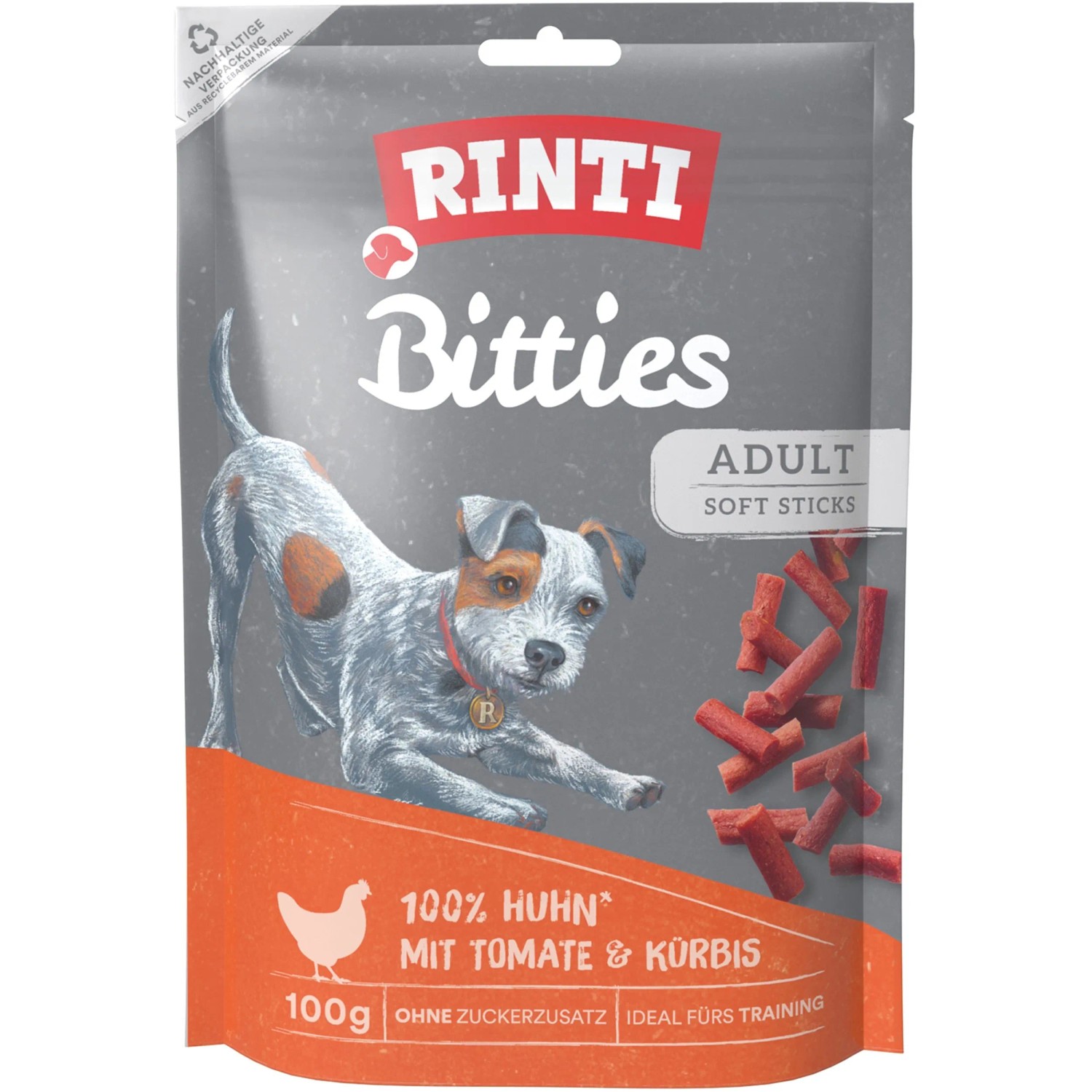 Rinti Hunde-Natursnacks Bitties Extra Huhn mit Tomaten und Kürbis 100 g
