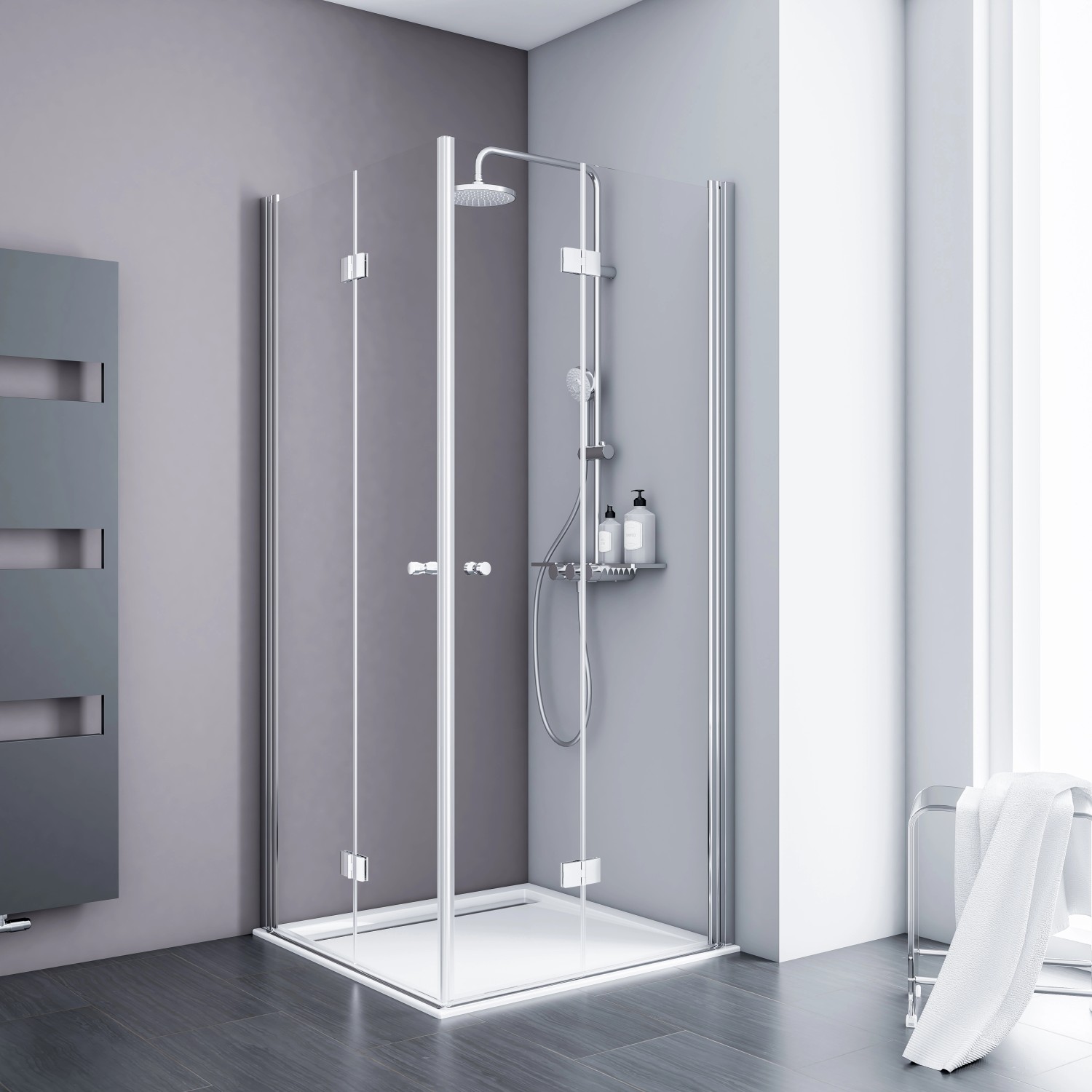 Schulte ExpressPlus Drehfalttür Eckeinstieg AlexaStyle2.0 Alu Natur klar 100cm