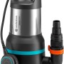 Gardena Schmutzwasser-Tauchpumpe 25000: Leistungsstarke Elektro-Pumpe mit Edelstahlgehäuse und blauem Akzent.