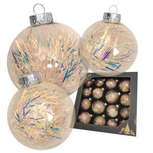 Krebs Glas Lauscha Weihnachtskugeln Kugelsortiment Lametta Goldfarbig 8cm