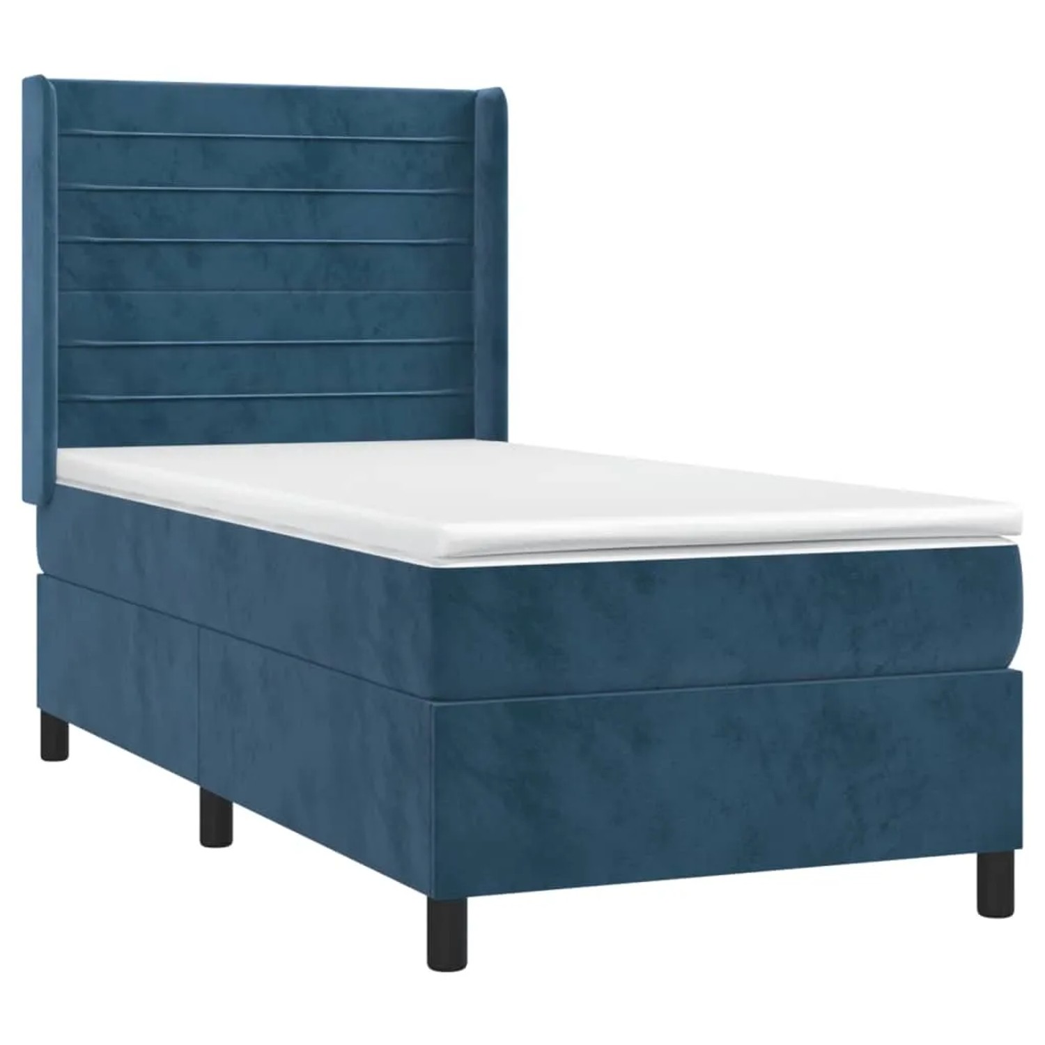 Dunkelblaues vidaXL Boxspringbett (80x200 cm) mit Samtbezug und Matratze.