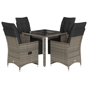 Graues 5-tlg. vidaXL Garten-Bistro-Set aus Rattan mit Tisch und Stühlen mit Kissen.