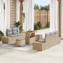 Beiges 8-tlg. vidaXL Garten-Sofa-Set aus Poly Rattan mit Kissen und Tisch.