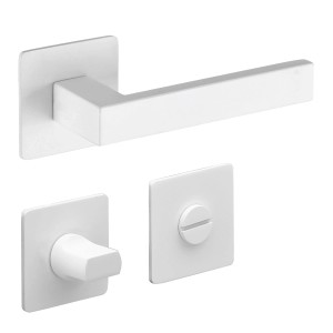 MeinTürgriff Drückergarnitur Trento Flachrosette Weiß Türdrücker Eckig WC
