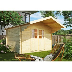 Unbehandeltes Kiehn-Holz Gartenhaus KH 28-027 aus Fichte, 300x250 cm, mit Doppeltür.