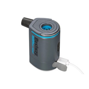 Bestway PowerTouch Pocket Akku-Luftpumpe (200 l/min) in Grau mit USB-Ladekabel.