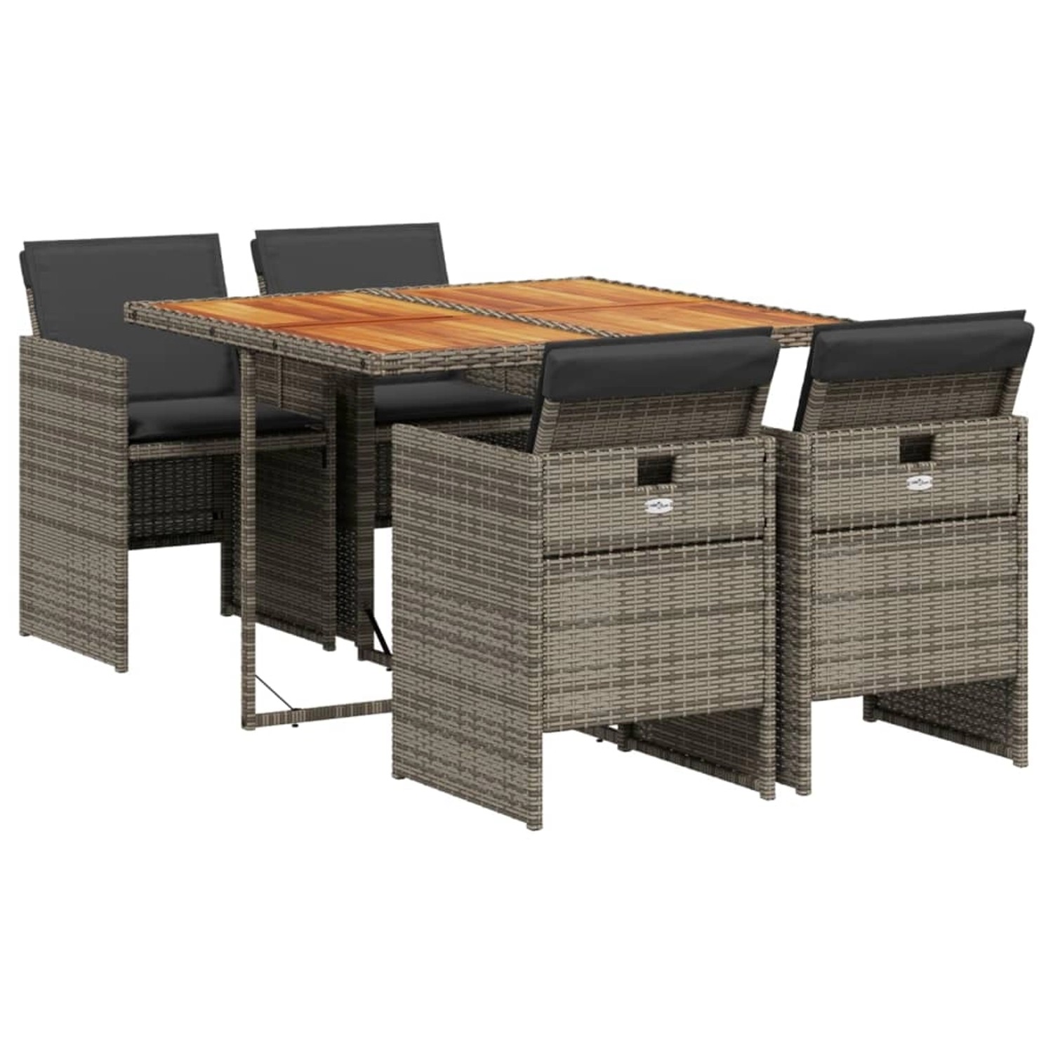 vidaXL 5-Tlg Garten-Essgruppe mit Kissen Grau Poly Rattan 3277669