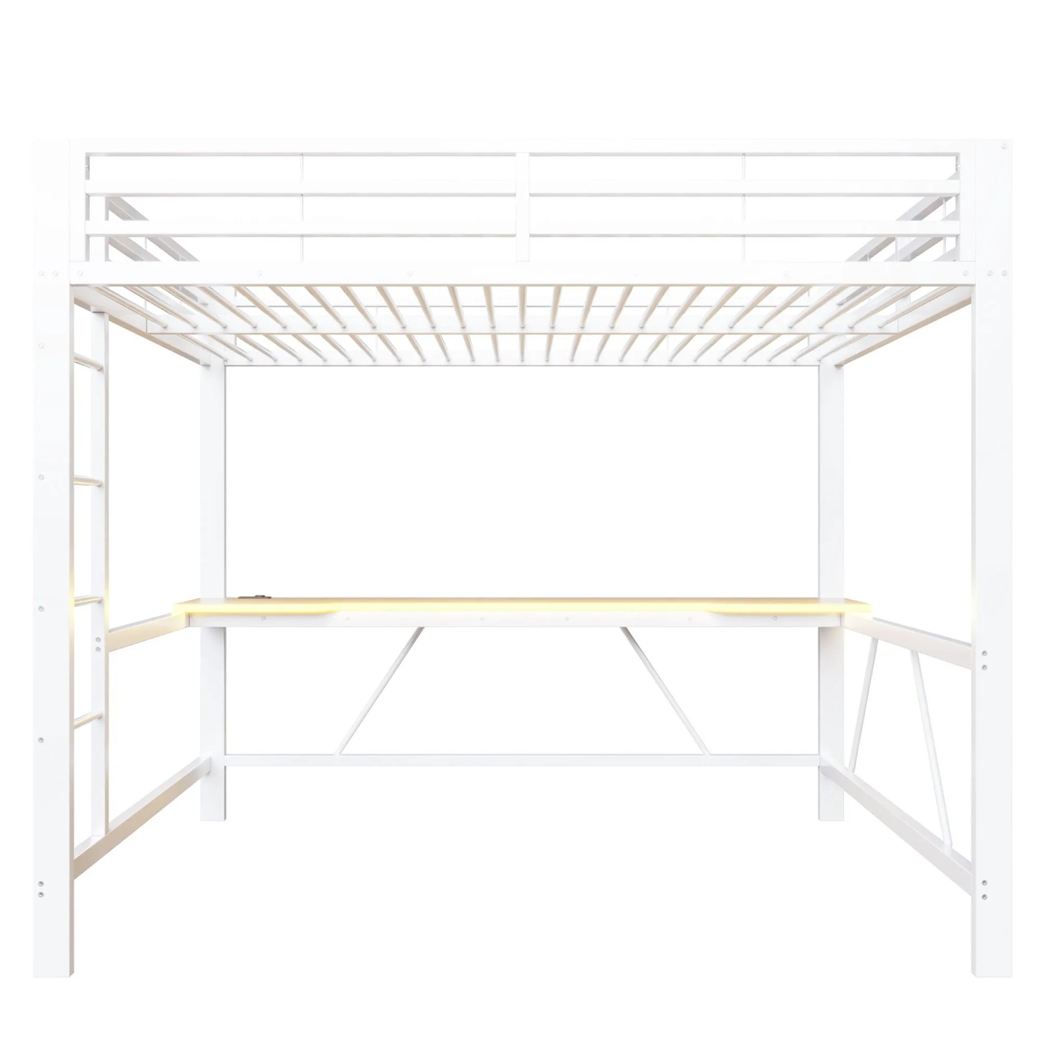Merax Gaming Metall Hochbett 160x200 cm Mit Schreibtisch USB LED Weiß